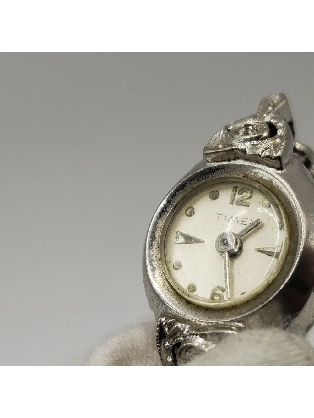 Vintage Timex Rhodium Plate Bezel Mechanical Watch Women For Parts Or Repair